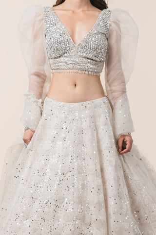 Nitika Gujral-Ivory Organza Lehenga Choli Set-INDIASPOPUP.COM