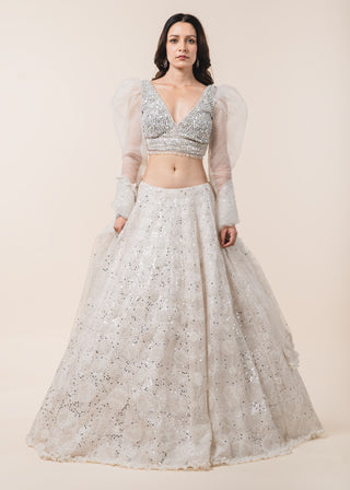 Nitika Gujral-Ivory Organza Lehenga Choli Set-INDIASPOPUP.COM