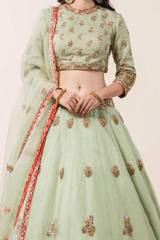 Nitika Gujral-Pastel Green Organza Lehenga Set-INDIASPOPUP.COM