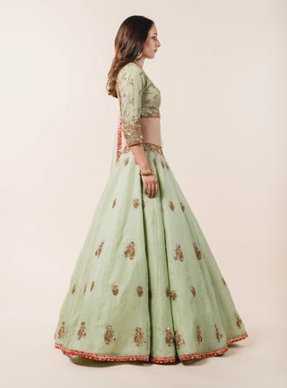 Nitika Gujral-Pastel Green Organza Lehenga Set-INDIASPOPUP.COM