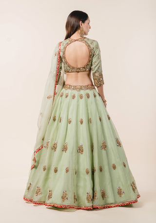 Nitika Gujral-Pastel Green Organza Lehenga Set-INDIASPOPUP.COM