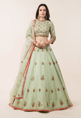 Nitika Gujral-Pastel Green Organza Lehenga Set-INDIASPOPUP.COM