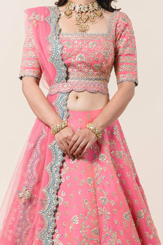 Nitika Gujral-Candy Pink Tafetta Lehenga Choli Set-INDIASPOPUP.COM