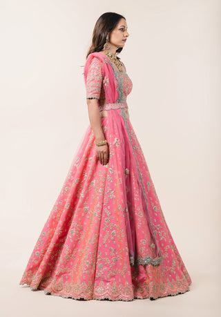 Nitika Gujral-Candy Pink Tafetta Lehenga Choli Set-INDIASPOPUP.COM