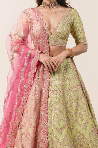 Nitika Gujral-Lime Green Lehenga Choli Set-INDIASPOPUP.COM