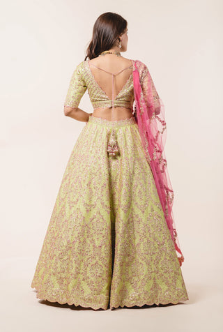 Nitika Gujral-Lime Green Lehenga Choli Set-INDIASPOPUP.COM