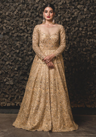 Nitika Gujral-Gold Tulle Gown With Dupatta-INDIASPOPUP.COM