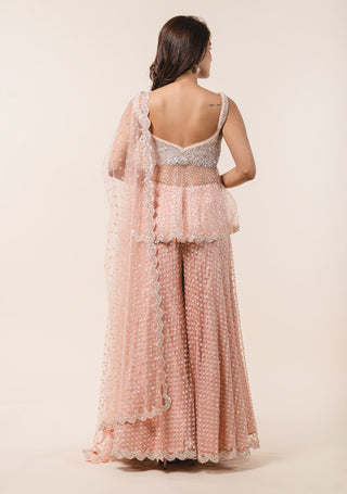 Nitika Gujral-Soft Rose Pink Tulle Peplum Sharara Set-INDIASPOPUP.COM