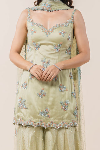 Nitika Gujral-Light Olive Green Garara Set-INDIASPOPUP.COM