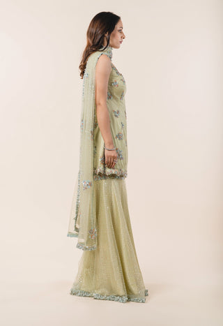 Nitika Gujral-Light Olive Green Garara Set-INDIASPOPUP.COM