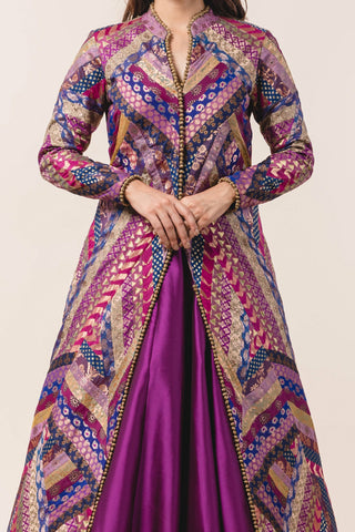 Nitika Gujral-Multicolor Brocade Jacket And Taffeta Skirt-INDIASPOPUP.COM