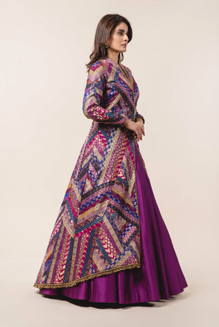 Nitika Gujral-Multicolor Brocade Jacket And Taffeta Skirt-INDIASPOPUP.COM