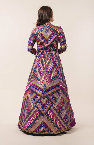 Nitika Gujral-Multicolor Brocade Jacket And Taffeta Skirt-INDIASPOPUP.COM