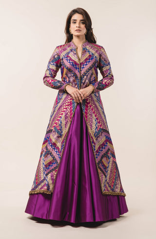Nitika Gujral-Multicolor Brocade Jacket And Taffeta Skirt-INDIASPOPUP.COM