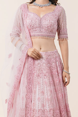 Nitika Gujral-Powder Pink Tulle Lehenga Choli Set-INDIASPOPUP.COM