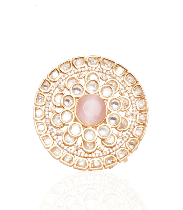 Preeti Mohan-Gold Plated Pink Kundan Ring-INDIASPOPUP.COM