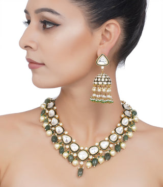 Preeti Mohan-Gold Plated Big Polki Necklace Set-INDIASPOPUP.COM