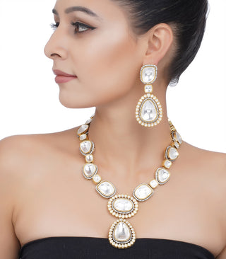 Preeti Mohan-Gold Plated Big Polki Pendants Necklace Set-INDIASPOPUP.COM