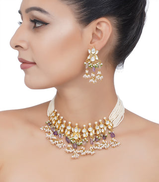 Preeti Mohan-Gold Plated Kundan Choker Necklace Set-INDIASPOPUP.COM