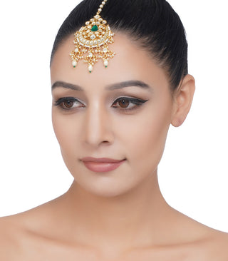 Preeti Mohan-Gold Plated Green Kundan Tika-INDIASPOPUP.COM