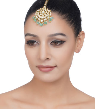 Preeti Mohan-Gold Plated Small Green Kundan Tika-INDIASPOPUP.COM