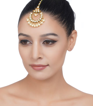 Preeti Mohan-Gold Plated White Kundan Tika-INDIASPOPUP.COM