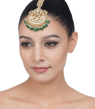 Preeti Mohan-Gold Plated Green Kundan Tika-INDIASPOPUP.COM