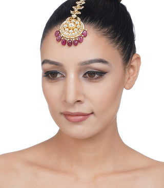 Preeti Mohan-Gold Plated Red Kundan Tika-INDIASPOPUP.COM