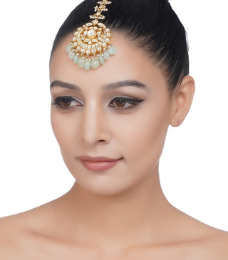 Preeti Mohan-Gold Plated Mint Green Kundan Tika-INDIASPOPUP.COM