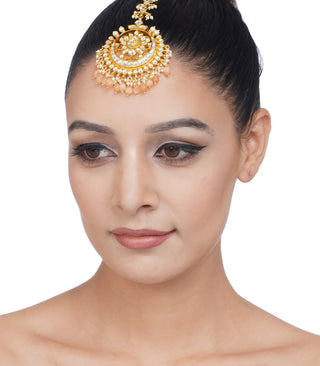 Preeti Mohan-Gold Plated Pink Kundan Tika-INDIASPOPUP.COM
