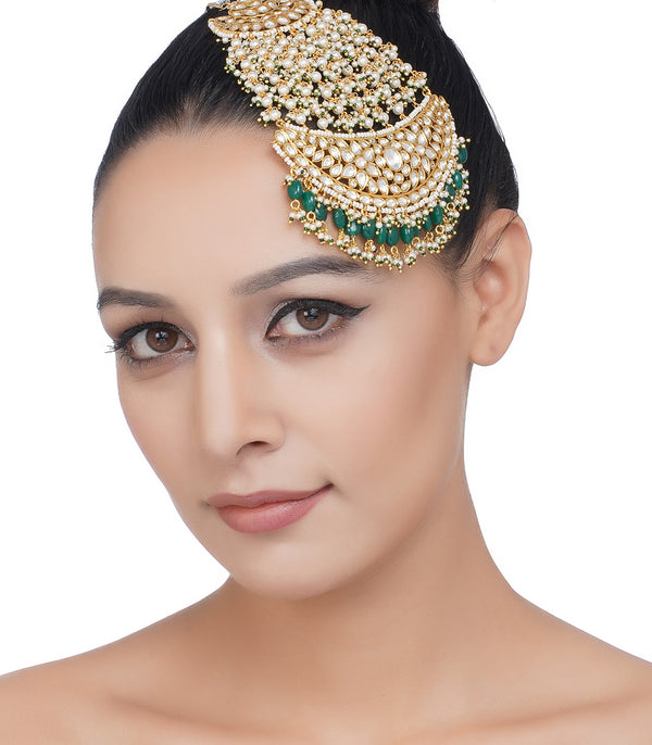 Preeti Mohan-Gold Plated Green Kundan Passa-INDIASPOPUP.COM