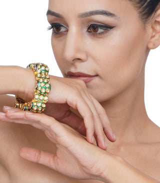 Preeti Mohan-Gold Plated Green Meena Kundan Bracelet-INDIASPOPUP.COM