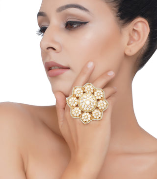 Preeti Mohan-Gold Plated Akshara Kundan Ring-INDIASPOPUP.COM