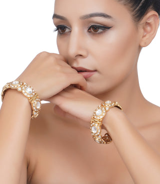 Preeti Mohan-Gold Plated Big Polki Kundan Bangles-INDIASPOPUP.COM