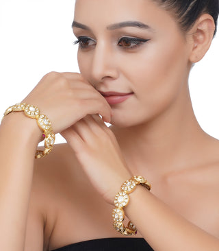 Preeti Mohan-Gold Plated Maline Kundan Bangles-INDIASPOPUP.COM
