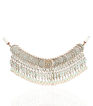Preeti Mohan-Gold Mint Kundan Choker Necklace Set-INDIASPOPUP.COM