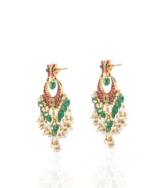 Preeti Mohan-Gold Plated Red And Green Kunda Pendant Necklace Set-INDIASPOPUP.COM