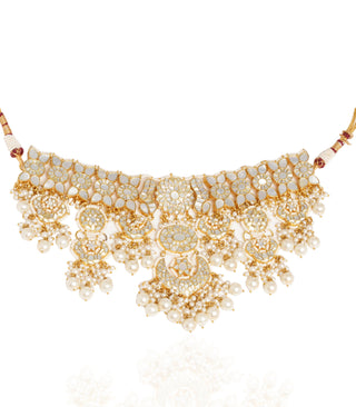 Preeti Mohan-Gold Plated Mother Of Pearls Kundan Necklace Set-INDIASPOPUP.COM