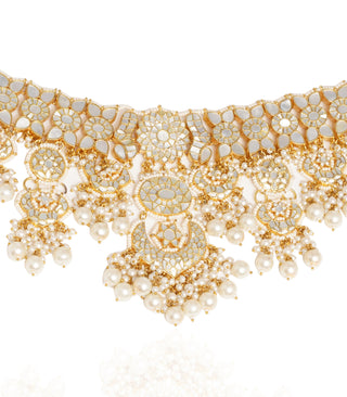 Preeti Mohan-Gold Plated Mother Of Pearls Kundan Necklace Set-INDIASPOPUP.COM