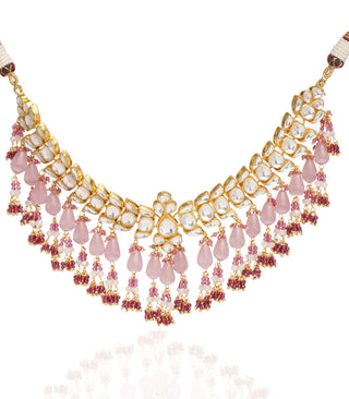 Preeti Mohan-Gold Plated Pink Kundan Choker Necklace Set-INDIASPOPUP.COM