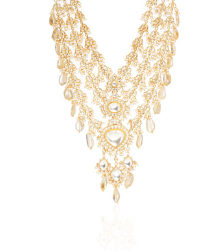 Preeti Mohan-Gold Plated Kundan Pendant Necklace Set-INDIASPOPUP.COM