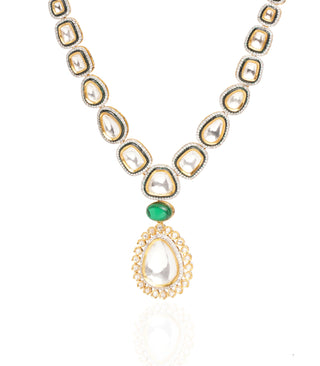 Preeti Mohan-Gold Plated Green Single Big Polki Pendant Necklace Set-INDIASPOPUP.COM