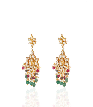 Preeti Mohan-Gold Plated Red & Green Kundan Necklace Set-INDIASPOPUP.COM
