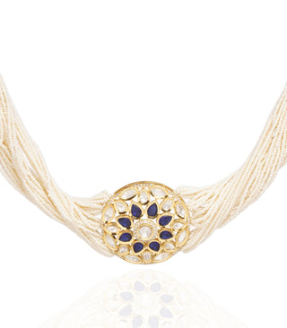 Preeti Mohan-Gold Plated Blue Kundan Choker Necklace With Pearls-INDIASPOPUP.COM