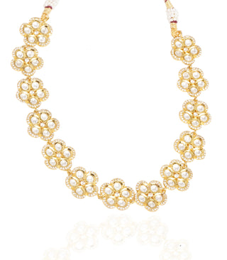 Preeti Mohan-Gold Plated Single Line Flower Necklace Set-INDIASPOPUP.COM
