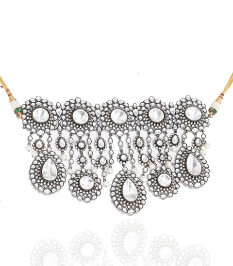 Preeti Mohan-Antique Finish Big Polki Necklace Set-INDIASPOPUP.COM