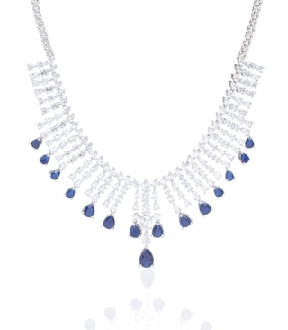 Preeti Mohan-Silver Finish Blue Zircon Necklace Set-INDIASPOPUP.COM