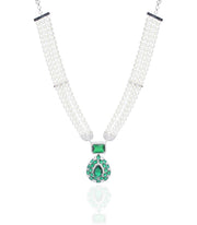 Preeti Mohan-Silver Finish Green Zircon Pendant Necklace Set-INDIASPOPUP.COM