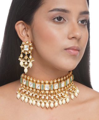 Preeti Mohan-Gold Plated Mint Necklace With Earrings-INDIASPOPUP.COM