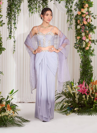 Nidhika Shekhar-Dull Lilac Corset And Draped Skirt Set-INDIASPOPUP.COM